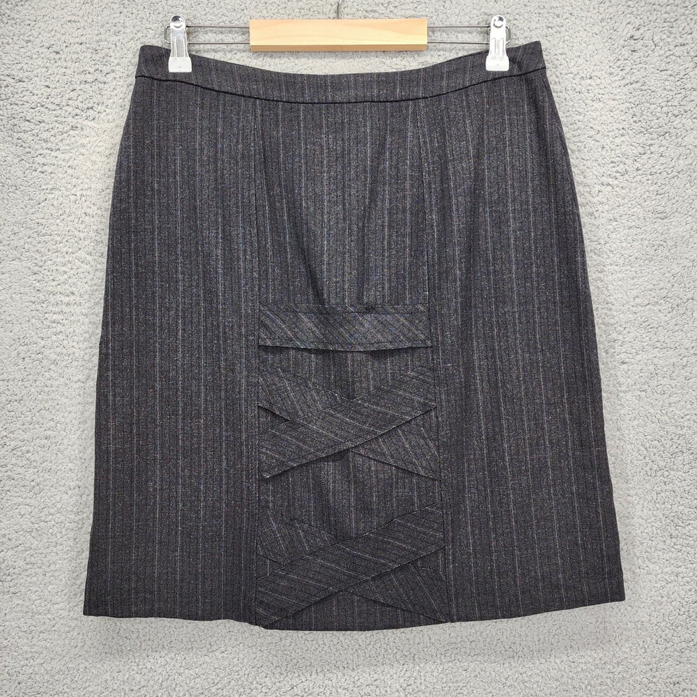Stiletto Charcoal Grey Pinstripe Pencil Skirt Size 10 Architectural Zipper Back